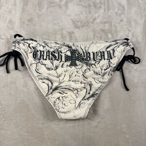 Crash & Burn Y2K Studded Cross Bikini Bottoms Large Black White Gothic Tie Side